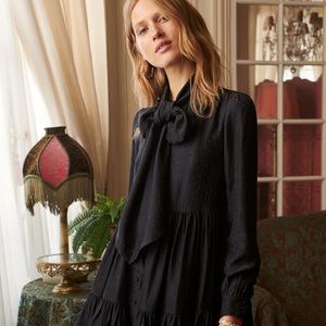 Sezane x Manoush Selena Silk Black Ruffle Dress